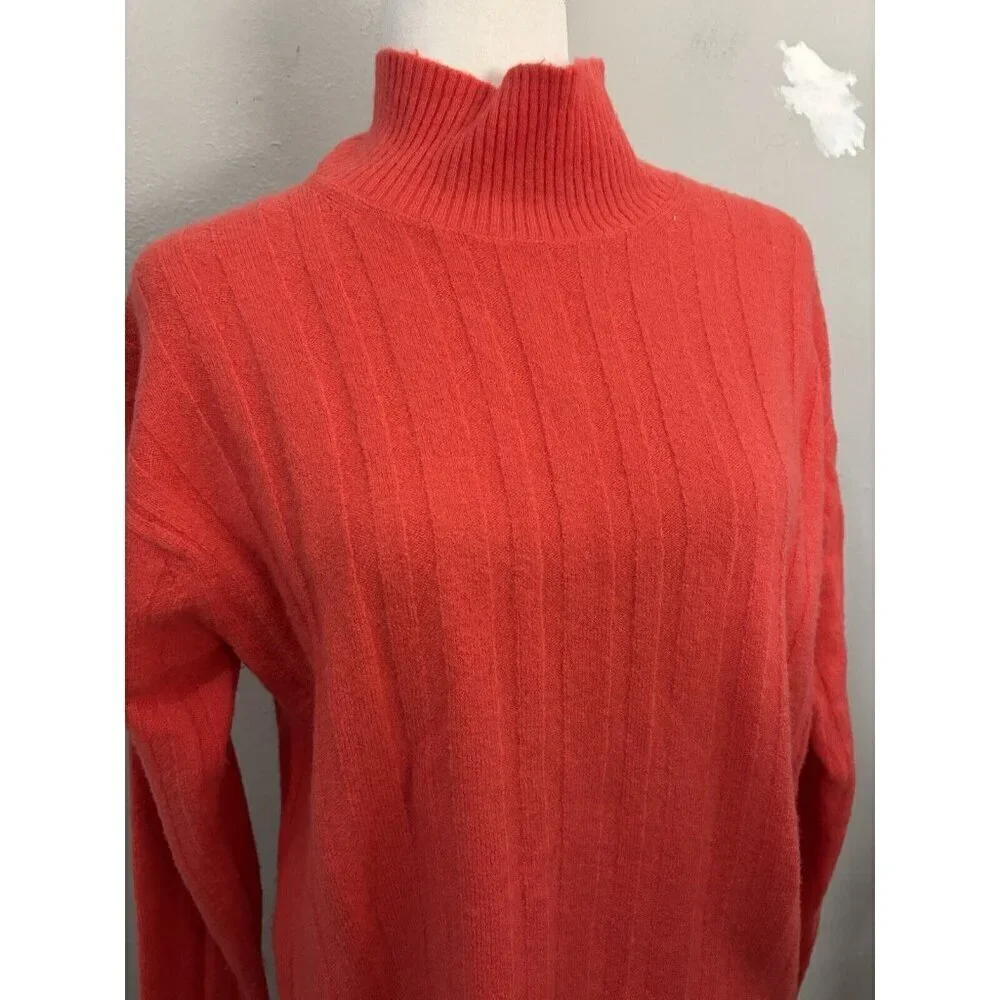 J Crew High Neck Orange Soft Pullover Sweater Wool Blend Size Medium